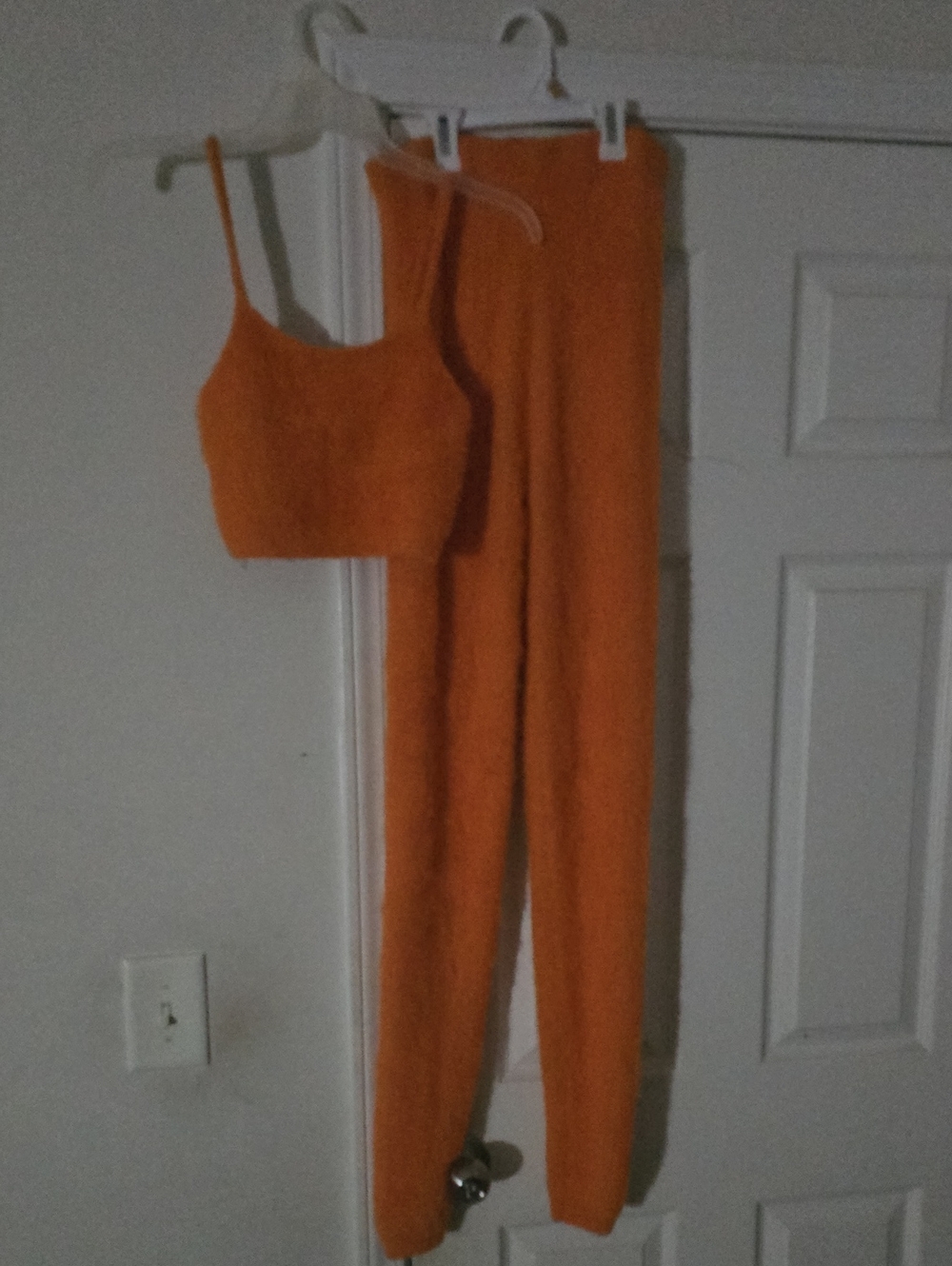 AKIRA Orange Fuzzy Crop Top and High-Waist Pants Set